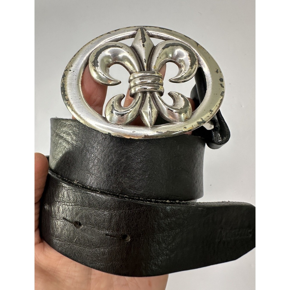 Pikeur‎ Belt Black Leather Fleur De Lis Buckle Silver Tone Size Large German